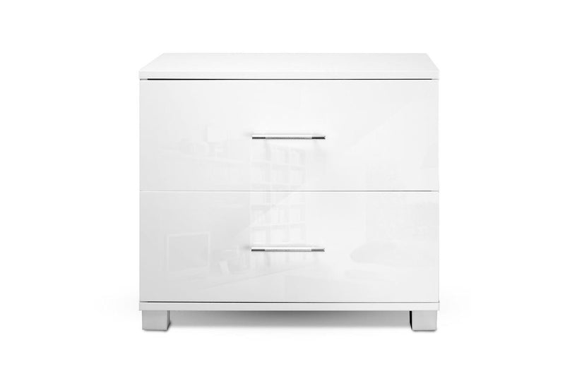 Artiss Bedside Table 2 Drawers High Gloss - White