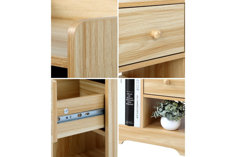 Oikiture Bedside Tables Set of 2 Nightstand Shelf Natural