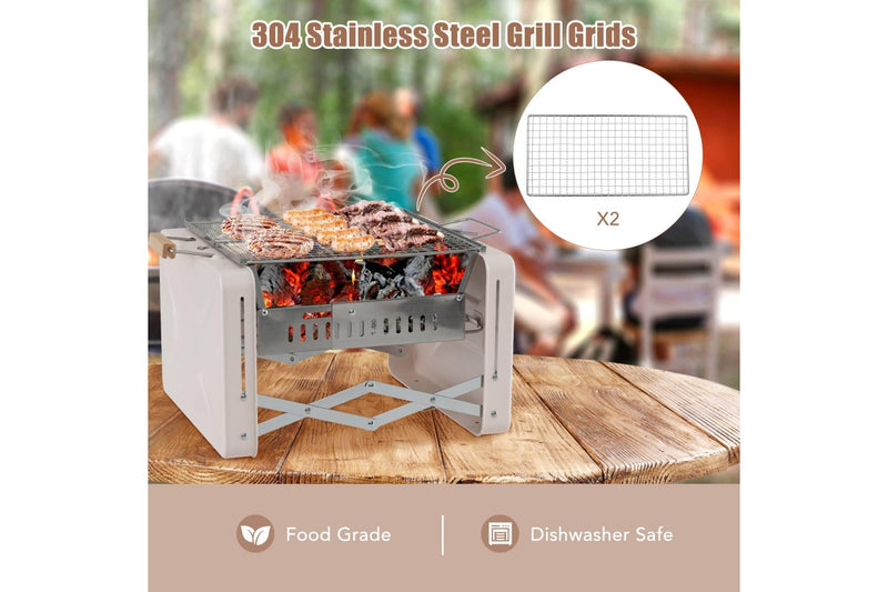 Costway Portable Charcoal Grill Folding BBQ Grill Outdoor Camping Grill w/Foldable Body & Charcoal Box Beige