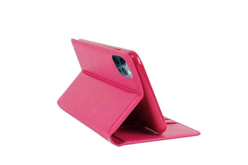 For Apple iPhone 12 Pro Max Hanman Leather Wallet Case Flip Card Holder Slots Magnetic Shockproof Cover (Light Pink)