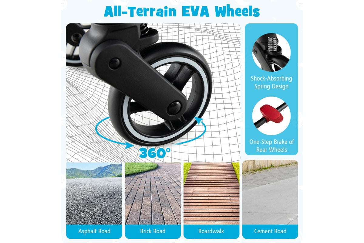 Costway Folding Stoller Portable Stroller w/Adjustable Canopy Gravity Self-Standing Dark Grey