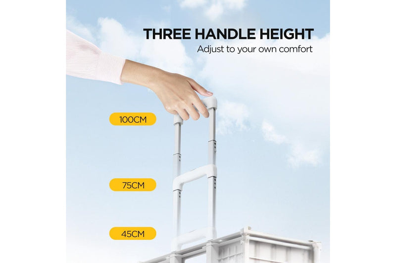 Viviendo Folding Shopping Trolley Portable Grocery Cart Rolling Wheel with Sliding Cover - White