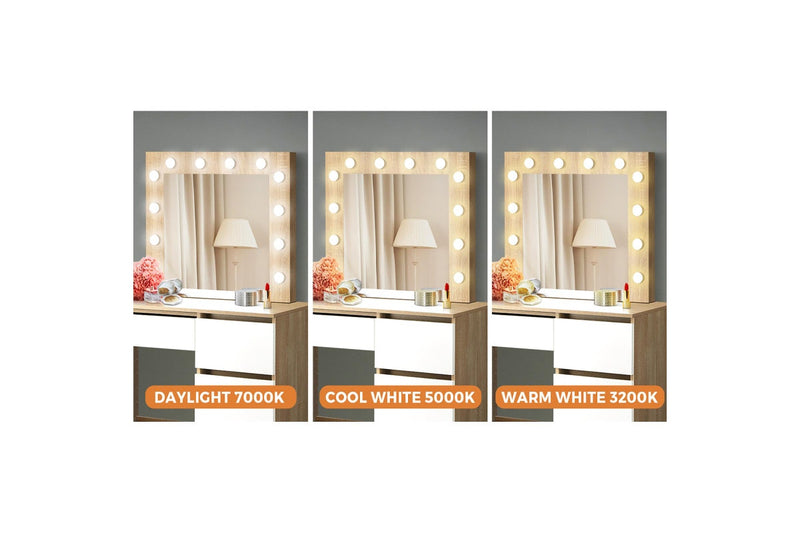 Oikiture Dressing Table Stool Set 12 LED Bulbs(Natural)