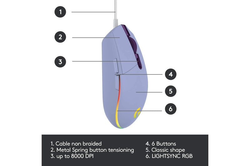 Logitech G203 LIGHTSYNC RGB Gaming Mouse (Lilac)