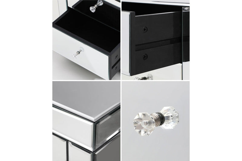 Oikiture Bedside Table Mirrored Glass Nightstand Silver