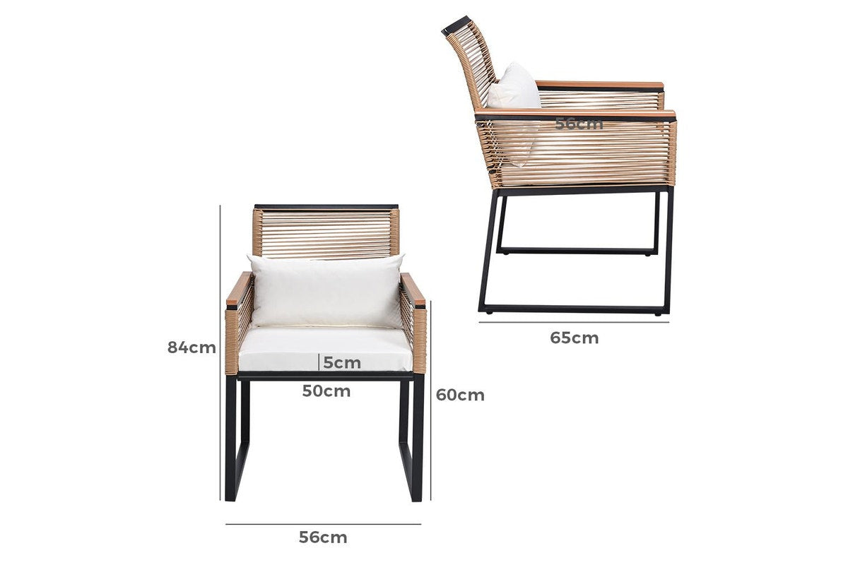 Groverdi 2ps Rattan Outdoor Dining Chairs w/Cushion Armrests Steel Frame, Wood