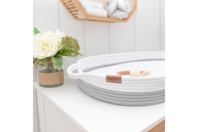 Living Textiles Baby 76cm Cotton Rope Change Basket w Mattress Cover White Grey