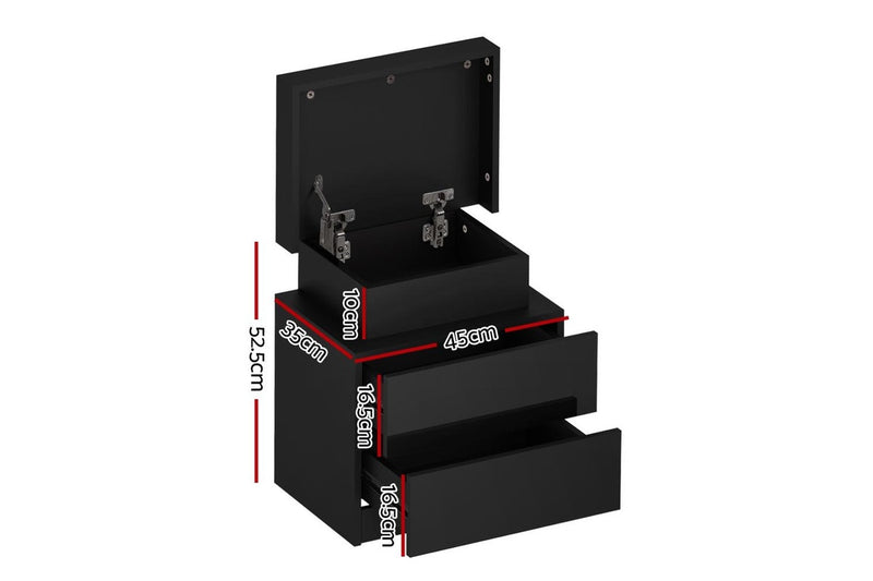 Artiss Bedside Table LED 2 Drawers Lift-up Storage - COLEY Black