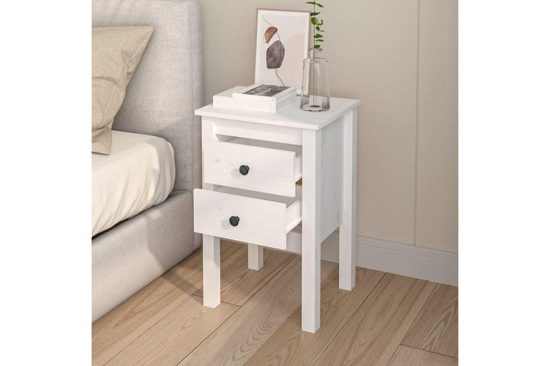 Bedside Cabinet White 40X35x61.5 Cm Solid Wood Pine Bedside Tables
