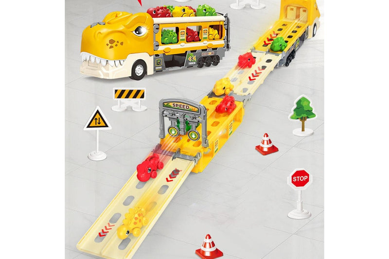Foldable Ejection Race Track Dinosaur Toy Cars Set Kid Truck Car Toys Yellow