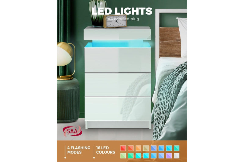 Oikiture Bedside Tables Set of 2 LED Nightstand White