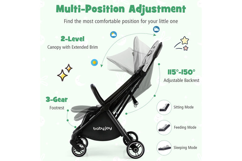Costway Folding Stoller Portable Stroller w/Adjustable Canopy Gravity Folding Design Grey