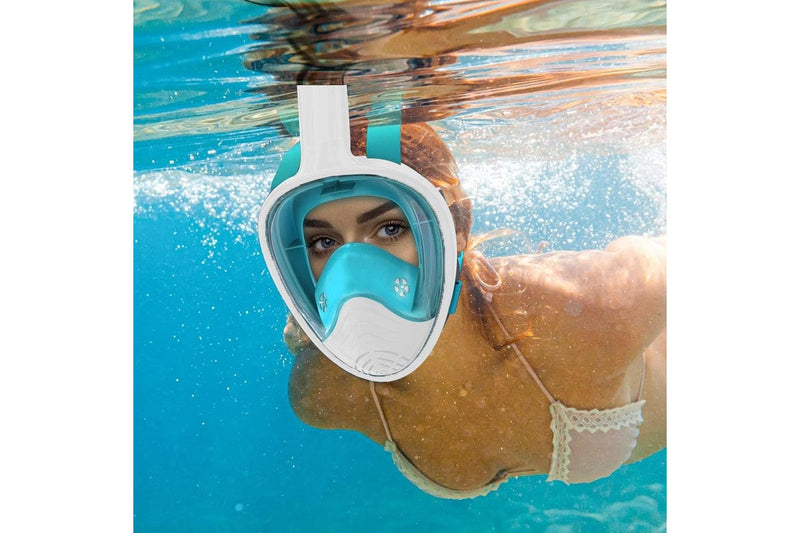 Full Face Snorkel Mask with Camera Mount Anti-Leak Swimming Diving Mask with Waterproof Pouch Bags Green
