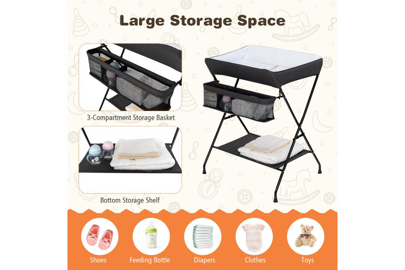 Giantex Baby Change Table Folding Nursery Organizer Diaper Changing Station Storage Basket & Shelf, Black