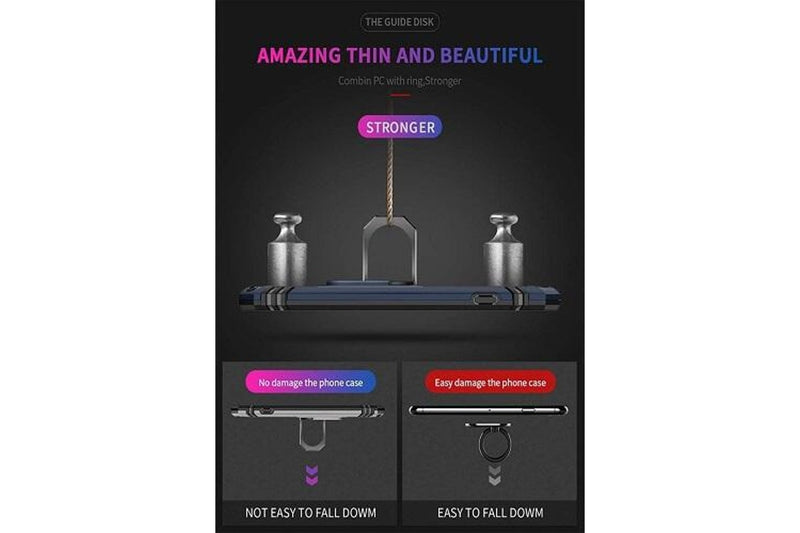 For Apple iPhone 12 Pro Case, Military Grade 360 Degree Rotating Metal Magnetic Ring Car Mount Holder Kickstand Shockproof Heavy Duty Cover (Navy Blue)