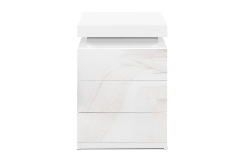 Artiss Bedside Table LED 3 Drawers - COLEY White