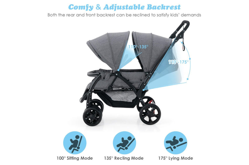 Giantex Foldable Double Seat Baby Pram Toddler Stroller Backrest Footrest Twin Infant Snap Stroller