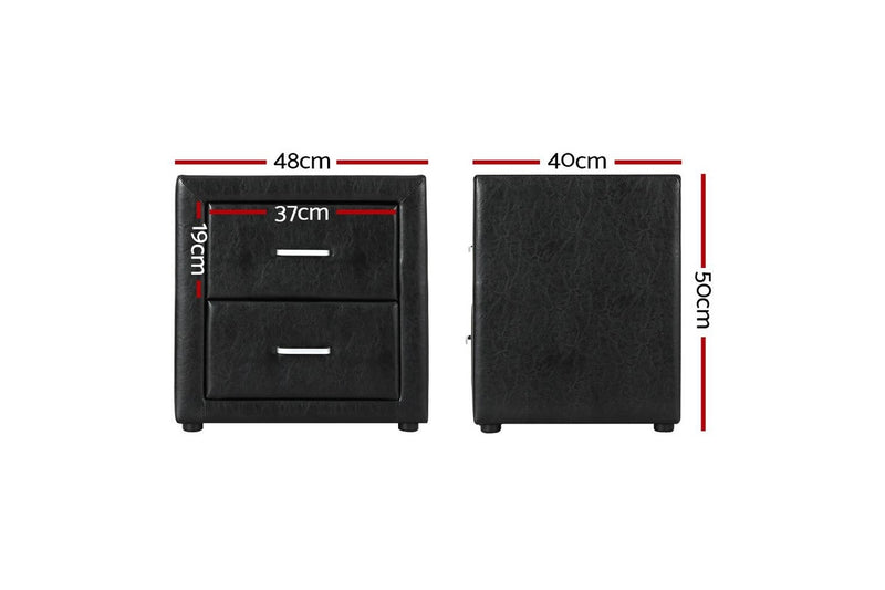 Artiss Bedside Table 2 Drawers Side Table Leather - CADEN Black