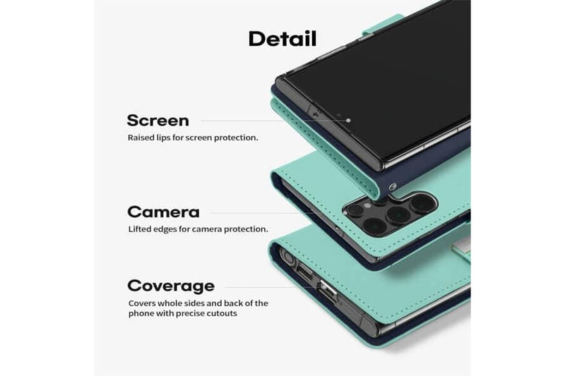 Goospery Samsung Galaxy S22 Ultra 5G Rich Diary Wallet Flip Case Leather Card Slots Magnetic Cover (Aqua)