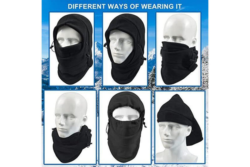 6x Windproof Thermal Fleece Balaclava Beanie Hat Full Face Mask Ski - Black