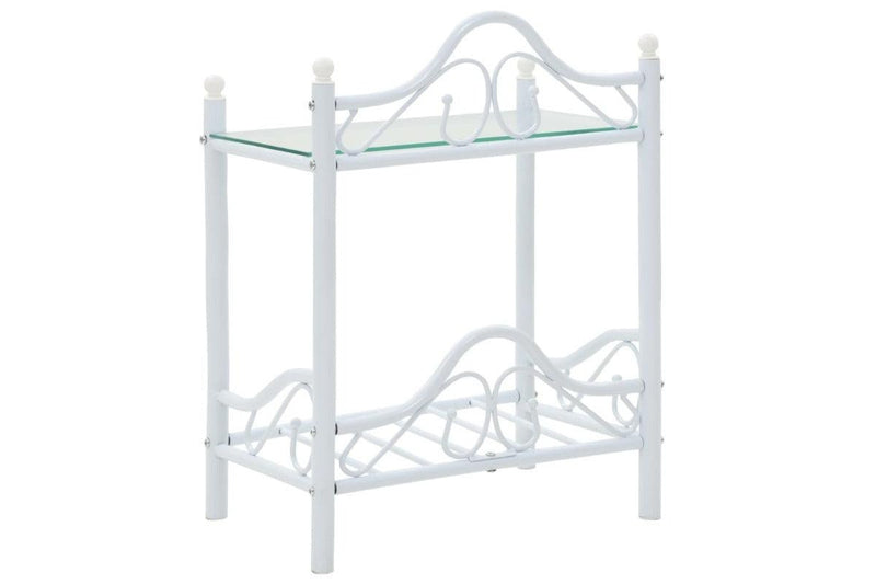 Bedside Table Steel And Tempered Glass 45X30.5X60 Cm White Bedside Tables