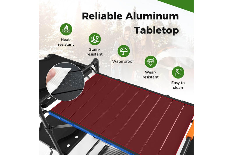 Costway Camping Kitchen Table Outdoor Cook Station Aluminum w/Heat-Resistant Tabletop, 4 Side Tables