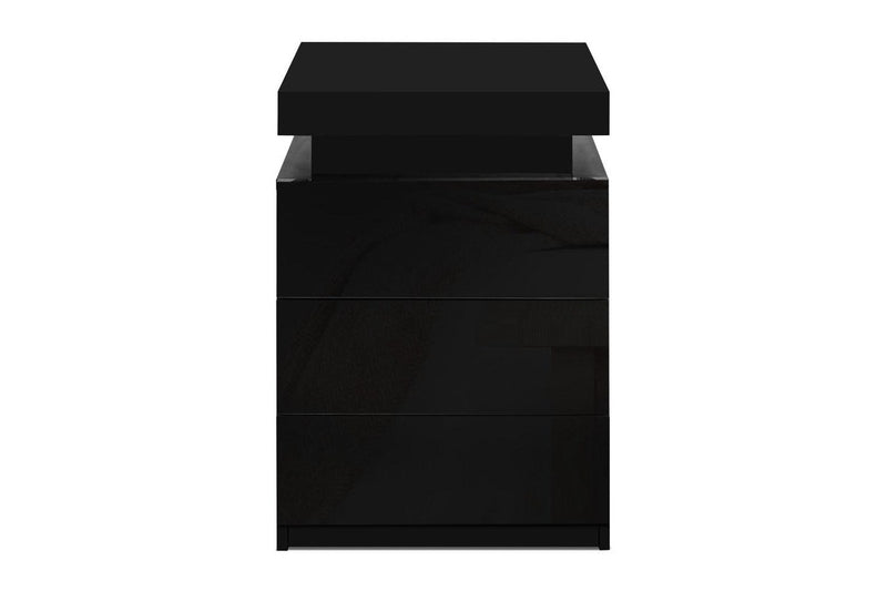Artiss Bedside Table LED 3 Drawers - COLEY Black