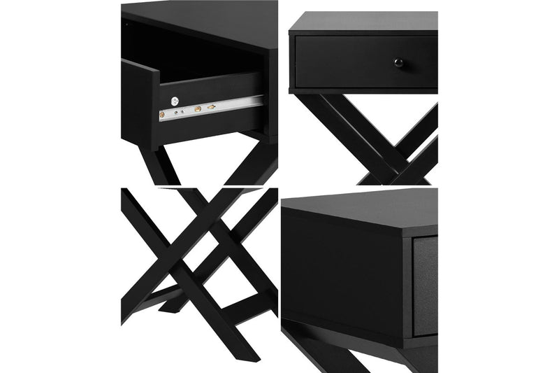 Oikiture 2PCS Bedside Table Drawer Side Table Black Storage Cabinet