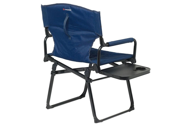 Caribee 90cm Aluminium Folding Directors Chair w Side Table Navy Outdoor Camping