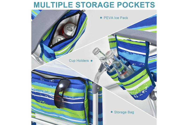 Costway 2 X Folding Reclining Beach Chairs Outdoor Camping Arm Chairs Fishing Panic w/ 5-Position Backrest & Head Pillow