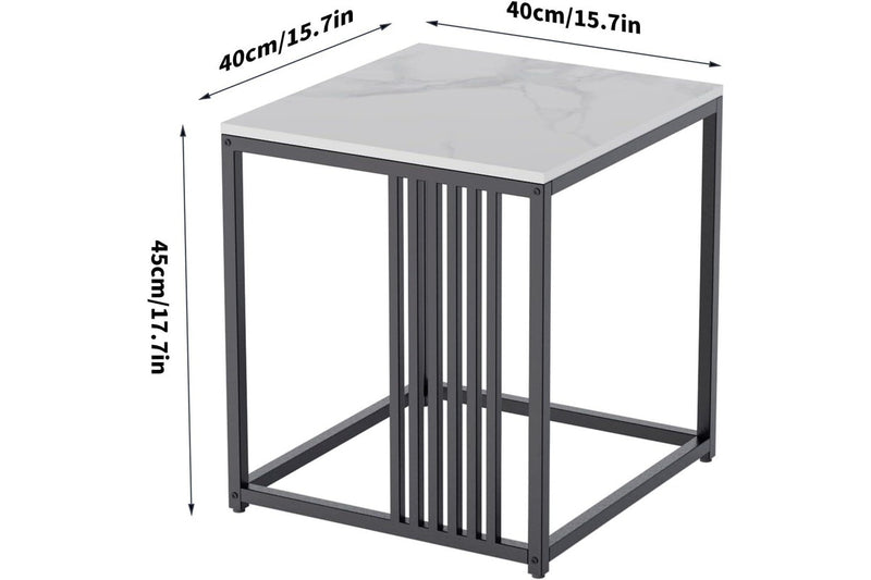 Marble Side Table Black 2 Tier Square 40x45cm