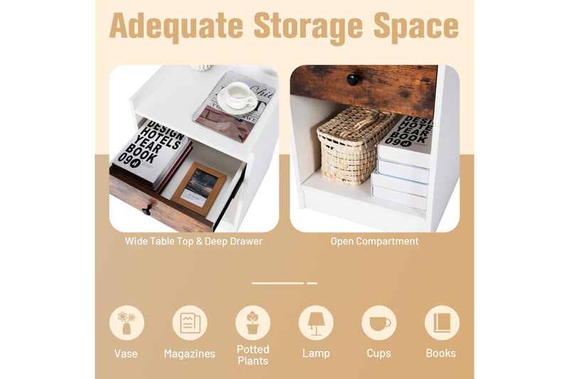 Giantex Set of 2 Nightstand w/Storage Drawer Wooden Bed Side Table,White