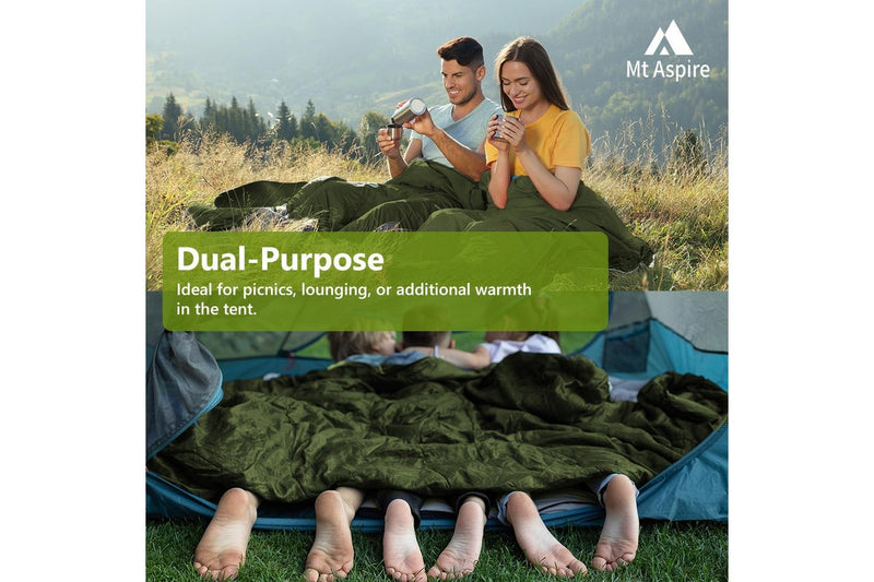 Mt Aspire Sleeping Bag Double Camping Hiking Winter Thermal -10C Army Green