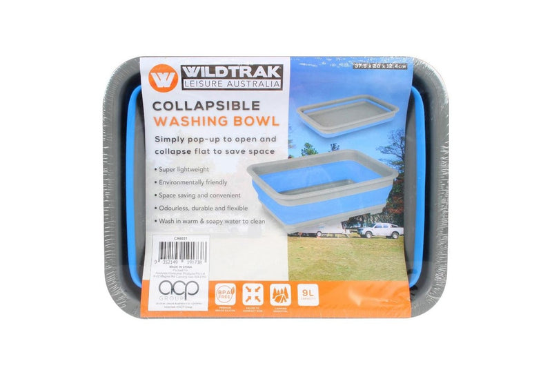 Wildtrak 9L Collapsible Pop-Up Washing Up Bowl 37.5cm Flexible Odorless Blue