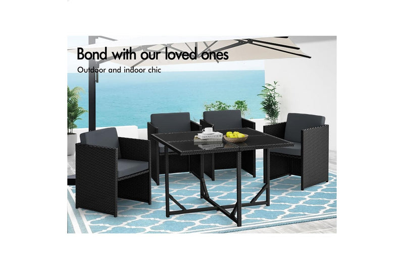ALFORDSON Outdoor Dining Set 5 PCS Table Chairs Patio Lounge Wicker Furniture