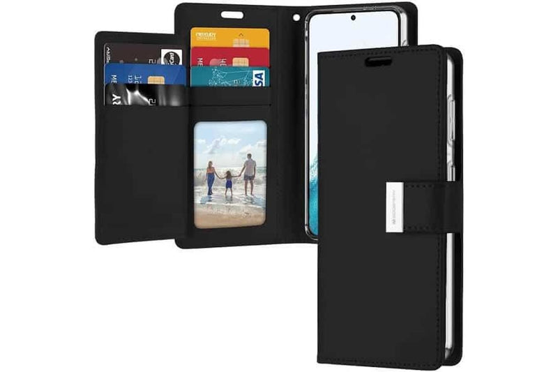 Goospery Samsung Galaxy S22 Rich Diary Wallet Flip Case Leather Card Slots Magnetic Cover (Black)