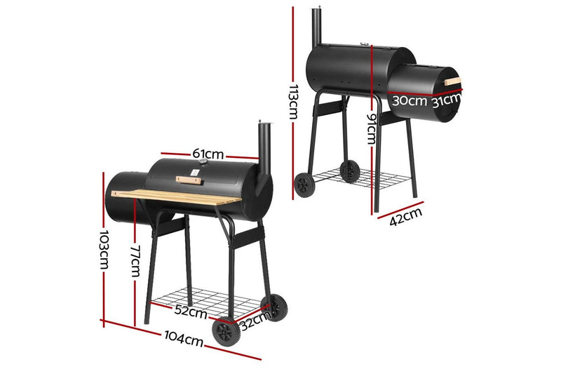 Grillz 2-In-1 BBQ Grill Offset Charcoal Smoker