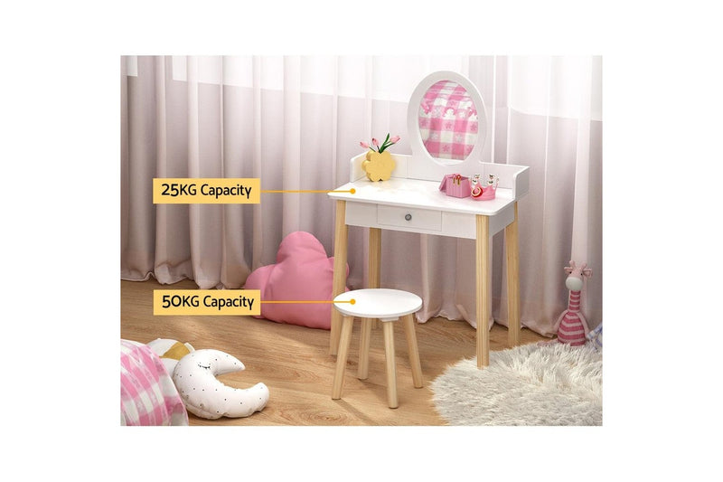 Keezi Kids Dressing Table Chair Set Wooden Leg Vanity Makeup Drawer Mirror Kids Dressing Tables