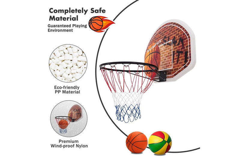 Costway Indoor Basketball Hoop Wall Door Mounted Backborad Ring Set 73×49cm w/Weatherproof Nylon Net Home Outdoor Office