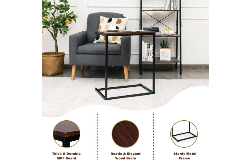 Giantex End Table Side Sofa Table C-shape Coffee Table Wooden Nightstand Brown