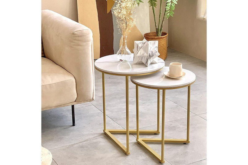 2 x Nesting bedside tables, Marble (Gold)