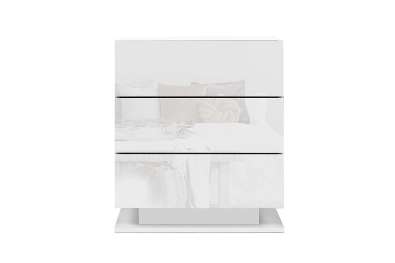 Artiss Bedside Table LED 3 Drawers - MORI White