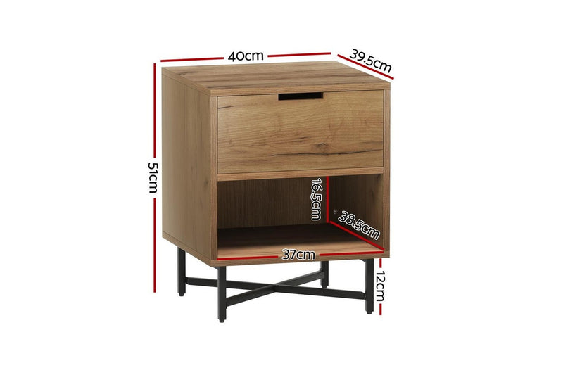 Artiss Bedside Table Drawers Shelf Side Nightstand Storage Bedroom Rust Oak