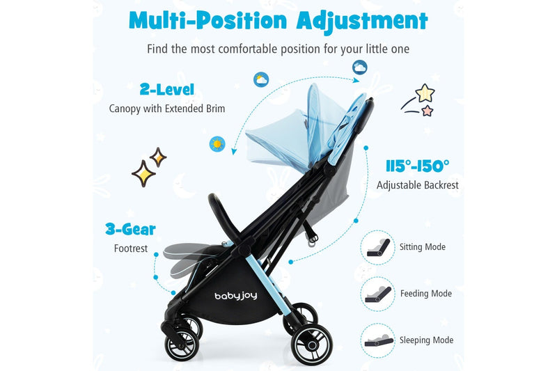 Costway Portable Stroller Prams Adjustable Pushchair w/Canopy & Storage Basket, Blue