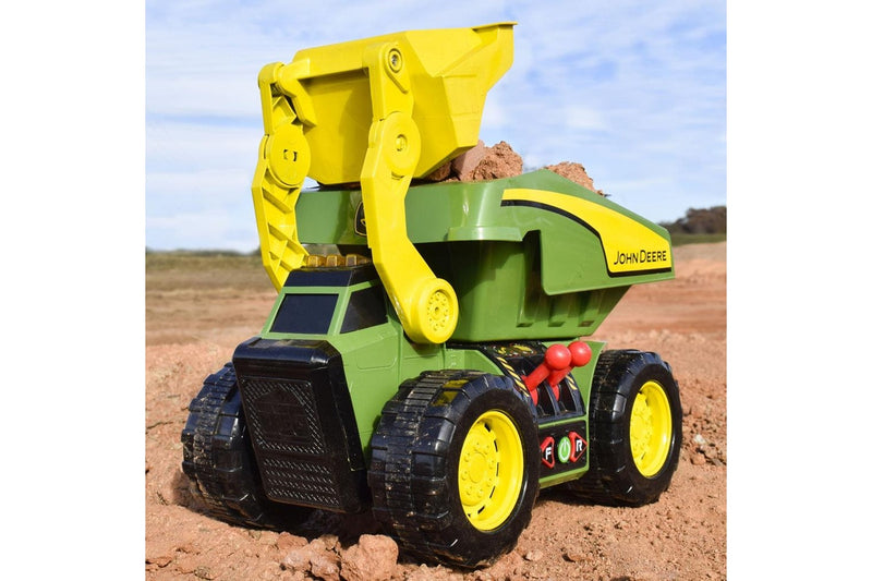 John Deere 2-N-1 Dig Rig Dump Truck & Loader w Lights Sounds Motorized Drive