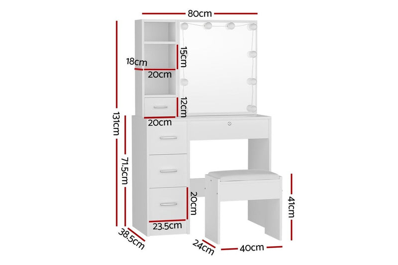 Artiss Dressing Table Set Stool 10 Led Bulbs White Dylan