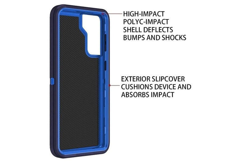 For Samsung Galaxy S22+ /S22 Plus Case Drop Resistant Defender Tradies Heavy Duty Rugged Shockproof Tough Cover (Navy Blue /Blue)