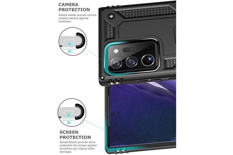 For Samsung Galaxy Note 20 Ultra /Note 20 Ultra 5G 6.9 Case, Military Grade 360 Degree Rotating Metal Magnetic Ring Car Mount Holder Kickstand Shockproof Heavy Duty Cover (Black)