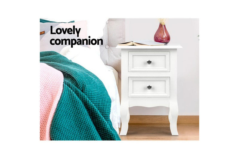 Artiss Bedside Table 2 Drawers - BISSET White