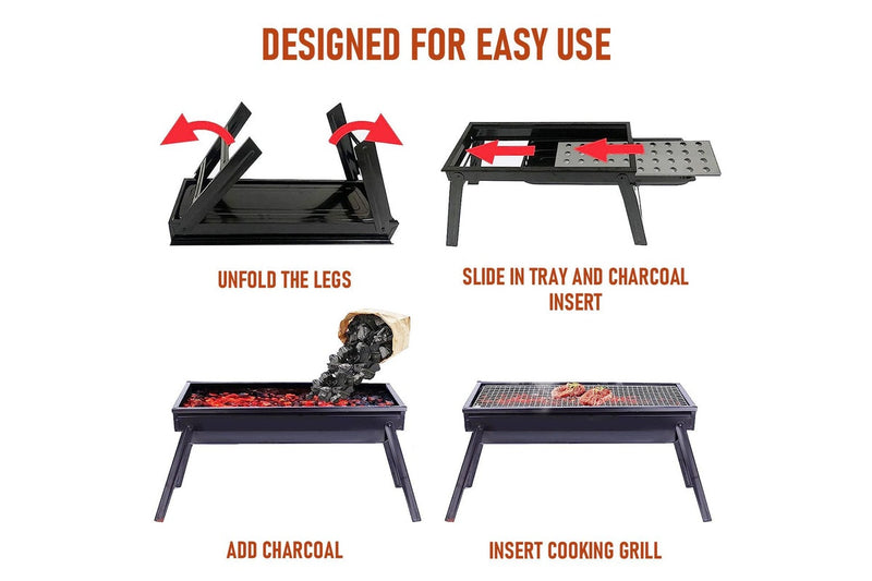 Charcoal BBQ Grill Folding Portable Camping Barbecue Grill Lightweight for Outdoor GrillingCamping Hiking Picnics Tailgating Backpack Party 60x22x37cm